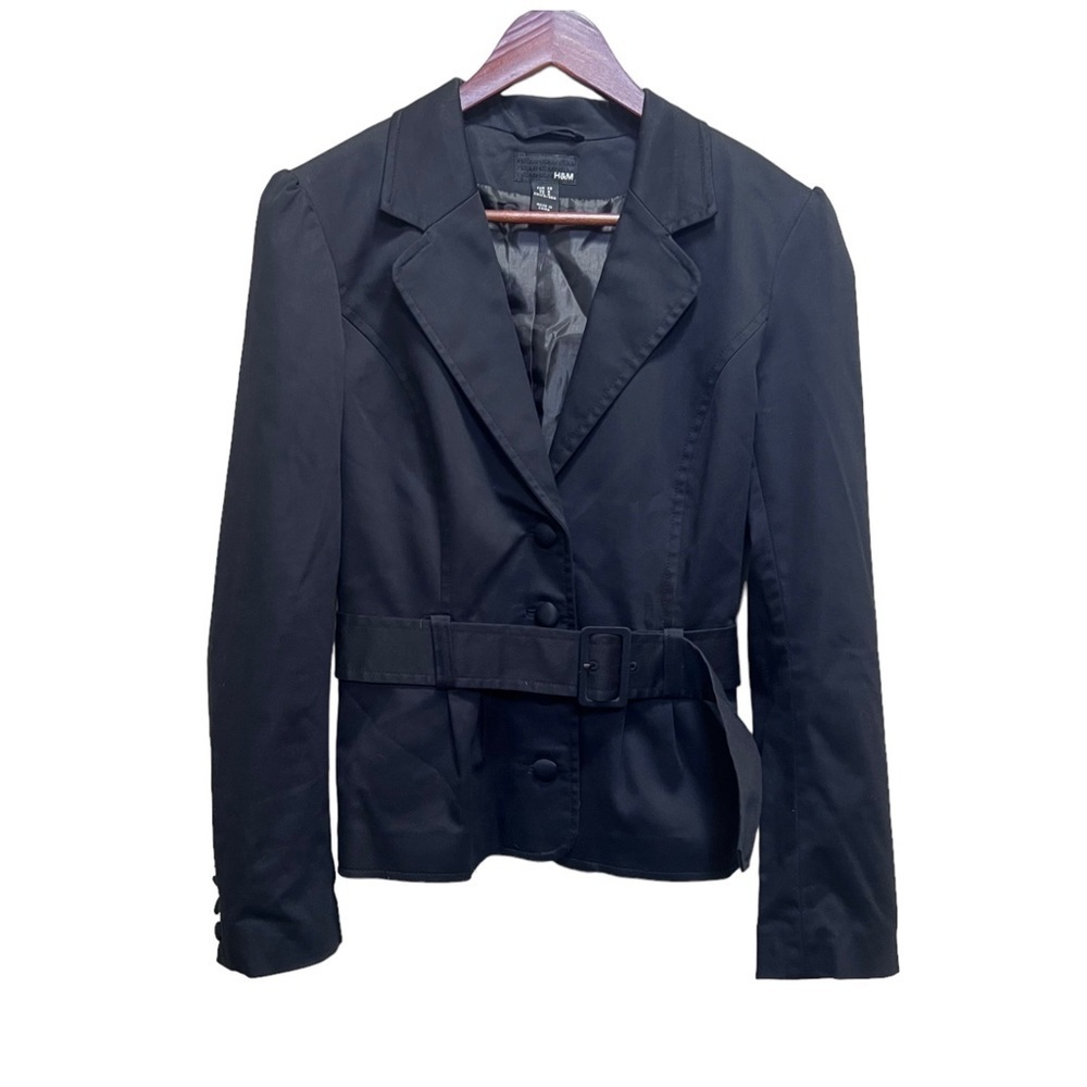 H&M Black Belted Blazer Size 8 Classic Minimalist Preppy